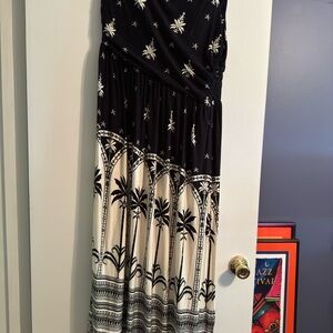 Soma Black and White Tropical Print Dress